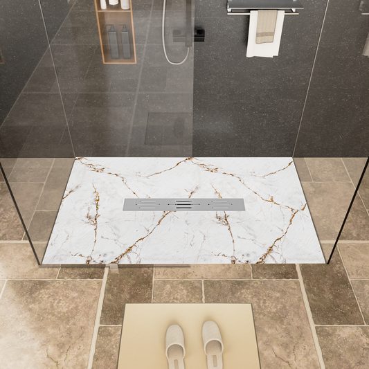 Shower Base with Long-Side Drain (No Flange)